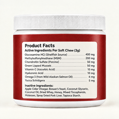 Back label with product facts and full ingredient list