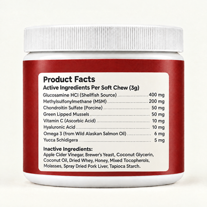 Back label with product facts and full ingredient list