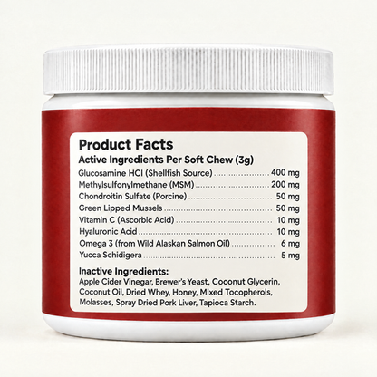 Back label with product facts and full ingredient list