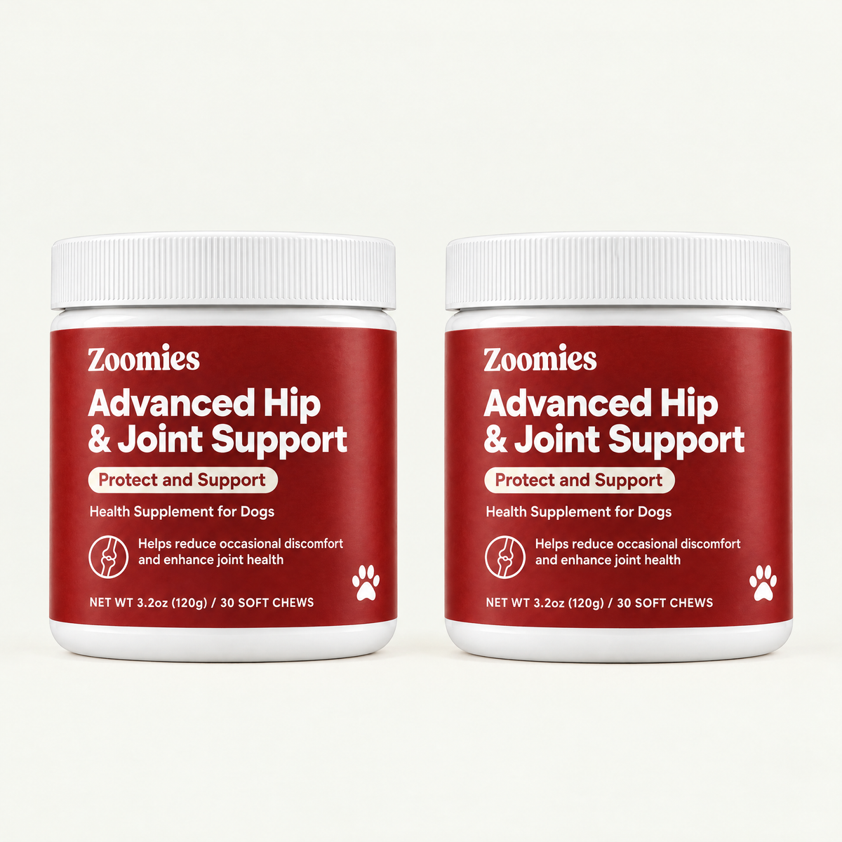 2 jars of Zoomies Advanced Hip & Joint Support